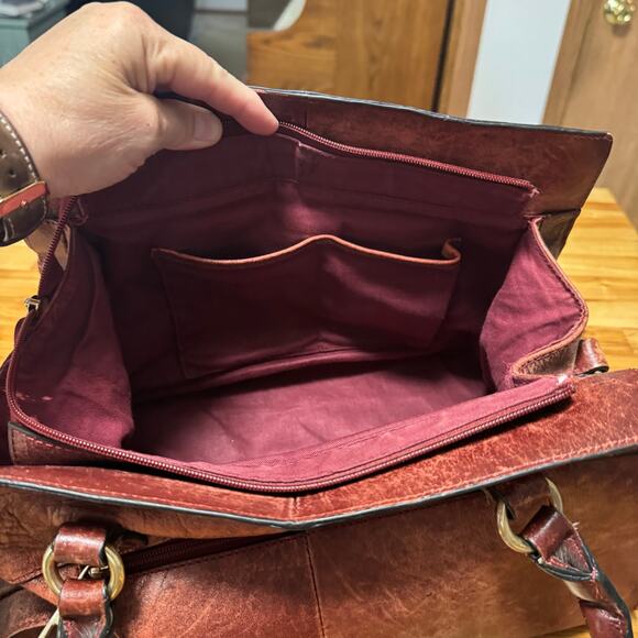 Wilsons Leather Burgundy Brown Leather Shoulder Bag Purse 14x8x8 Double Handle - Picture 10 of 16